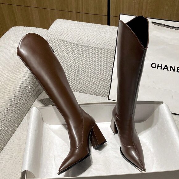 Brown Elegant Women's High Heels Over Knee Boots - Picture 1 of 6